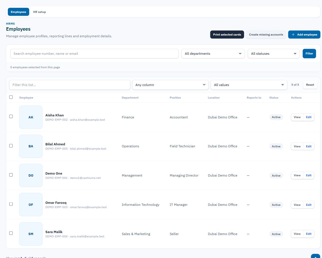 CashLume employee directory